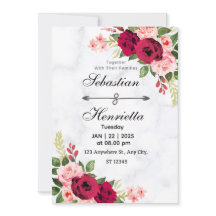 Elegantie in het rood: Floral bruiloft uitnodiging