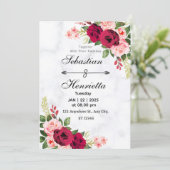 Elegantie in het rood: Floral bruiloft uitnodiging (Staand voorkant)