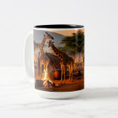 Elegantie in het wild: majestueuze Giraffe silhoue Tweekleurige Koffiemok (Voorkant links)