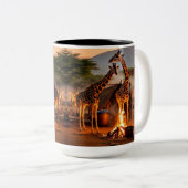 Elegantie in het wild: majestueuze Giraffe silhoue Tweekleurige Koffiemok (Voorkant rechts)