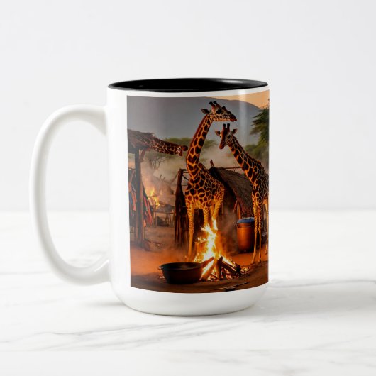Elegantie in het wild: majestueuze Giraffe silhoue Tweekleurige Koffiemok (Links)