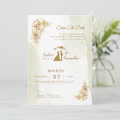 Elegantie in Ivoor, Goud, en Groene Huwelijksuitno Kaart (Staand voorkant)