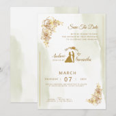 Elegantie in Ivoor, Goud, en Groene Huwelijksuitno Kaart (Voorkant / Achterkant)