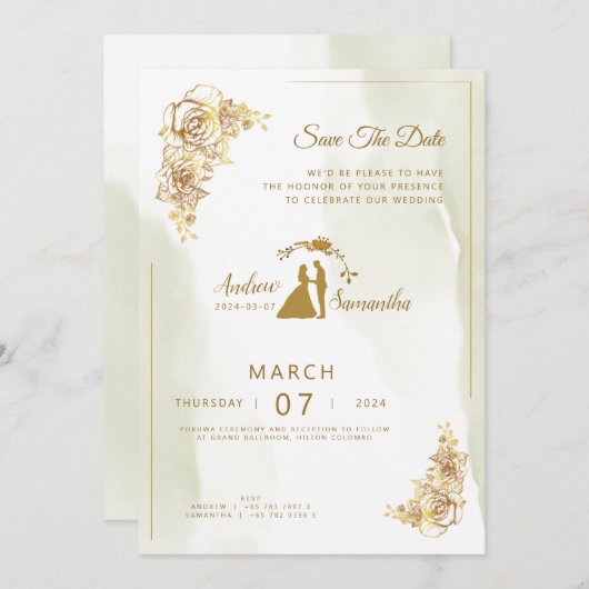 Elegantie in Ivoor, Goud, en Groene Huwelijksuitno Kaart (Voorkant / Achterkant)