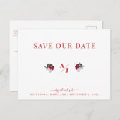 Elegantie in Rode Bruiloft Bewaar onze Datum II Briefkaart (Voorkant / Achterkant)