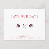 Elegantie in Rode Bruiloft Bewaar onze Datum II Briefkaart (Voorkant)