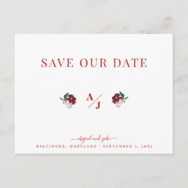 Elegantie in Rode Bruiloft Bewaar onze Datum II Briefkaart