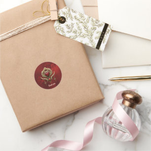 Elegantie in rode glans met een  hart ronde sticker