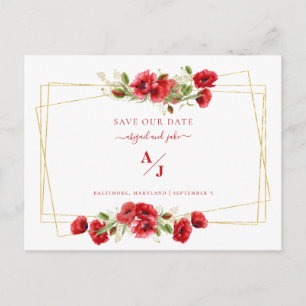 Elegantie in Rode Trouwdatum Saveer onze Datum Briefkaart