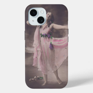 elegantie in roze bloemenjurk iPhone 15 case