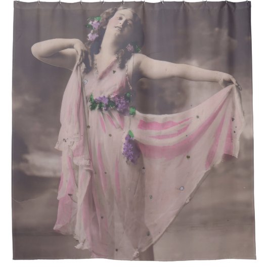  elegantie in roze bloemenjurk douchegordijn (Voorkant)