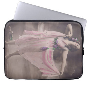 elegantie in roze bloemenjurk laptop sleeve