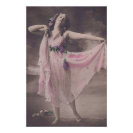  elegantie in roze bloemenjurk perfect poster