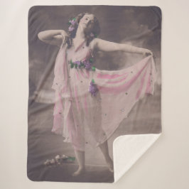  elegantie in roze bloemenjurk sherpa deken