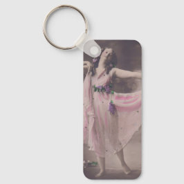 elegantie in roze bloemenjurk sleutelhanger