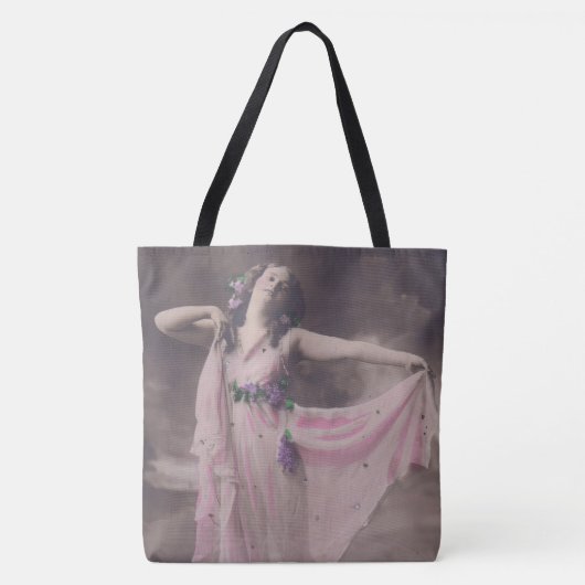  elegantie in roze bloemenjurk tote bag (Voorkant)