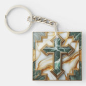 Elegantie in steen Gouden ingelijst Marmeren Kruis Sleutelhanger (Voorkant)