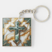 Elegantie in steen Gouden ingelijst Marmeren Kruis Sleutelhanger (Achterkant)