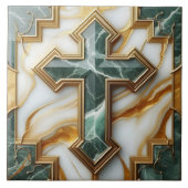 Elegantie in steen Gouden ingelijst Marmeren Kruis Tegeltje (Voorkant)