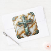 Elegantie in steen Gouden ingelijst Marmeren Kruis Vierkante Sticker (Envelop)