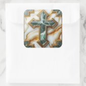 Elegantie in steen Gouden ingelijst Marmeren Kruis Vierkante Sticker (Tas)