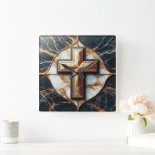 Elegantie in stijlvolle Cross op zwart en goud mar Vierkante Klok (Huis)