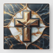Elegantie in stijlvolle Cross op zwart en goud mar Vierkante Klok (Voorkant)