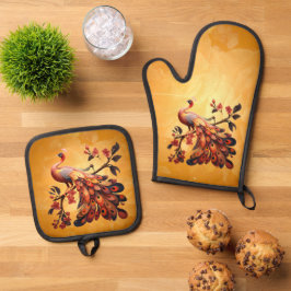 Elegantie in veren ovenwant & pannenlap set