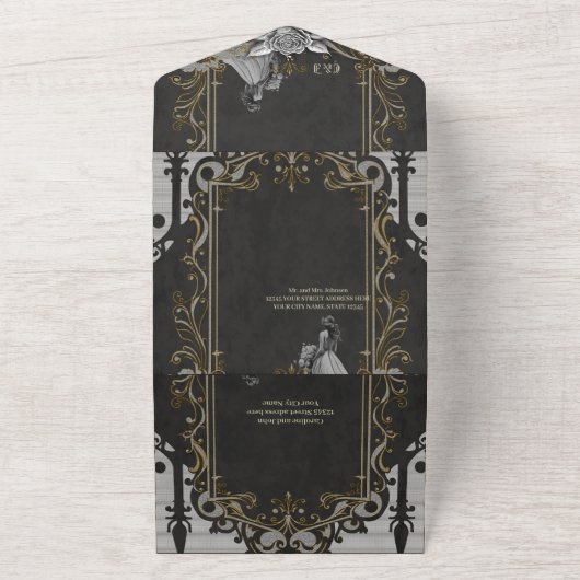 Elegantie in zilver en zwart. all in one uitnodiging (Buitenkant)