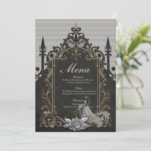 Elegantie in zilver en zwart. menu (Staand voorkant)