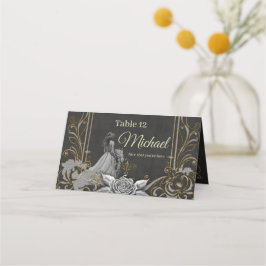 Elegantie in zilver en zwart. plaatskaartje