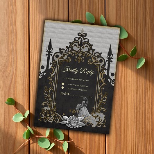 Elegantie in zilver en zwart. RSVP kaartje