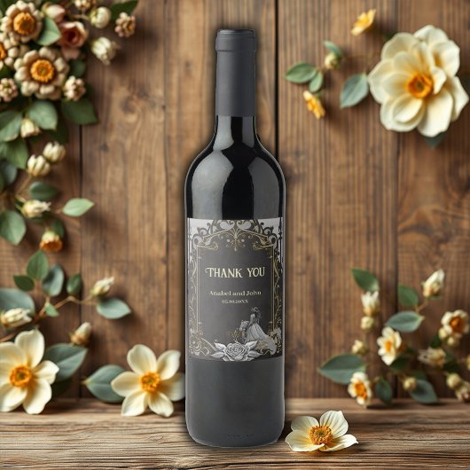 Elegantie in zilver en zwart. wijn etiket