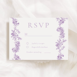  Elegantie: Lavendel Paarse Floral Wedding RSVP Kaartje
