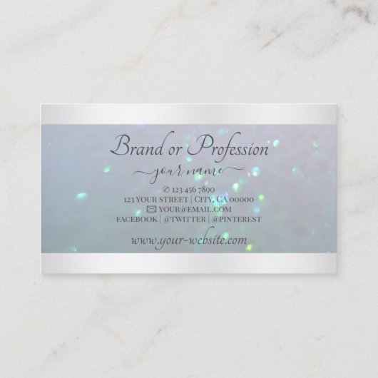 Elegantie Lichtblauw Parel Glitter & Zilveren Gren Visitekaartje (Achterkant)
