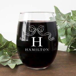 Elegantie met strik trouw monogram wijnglas zonder voet