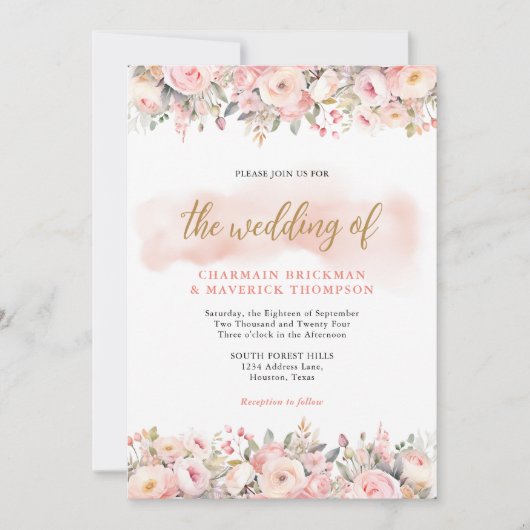 Elegantie minimalistische Roze Bloemen Lijst bruil Kaart (Voorkant)