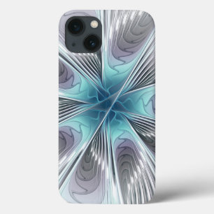 Elegantie Modern Blauw Grijs Witte Fractale Kunst Case-Mate iPhone Case