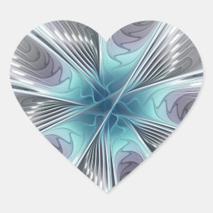 Elegantie Modern Blauw Grijs Witte Fractale Kunst Hart Sticker