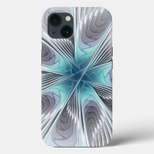 Elegantie Modern Blauw Grijs Witte Fractale Kunst iPhone 13 Hoesje