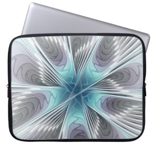 Elegantie Modern Blauw Grijs Witte Fractale Kunst Laptop Sleeve