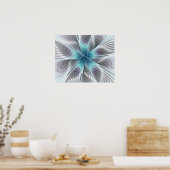Elegantie Modern Blauw Grijs Witte Fractale Kunst Poster (Keuken)
