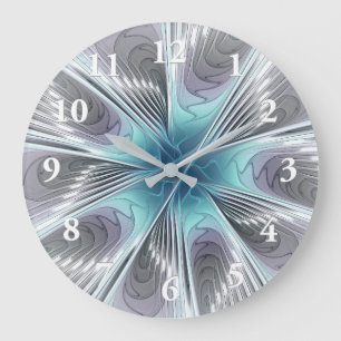 Elegantie Moderne Blauwe Grijze Witte Fractale Kun Grote Klok