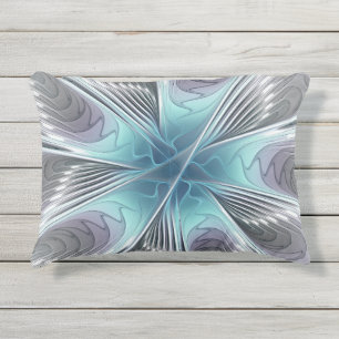 Elegantie Moderne Blauwgrijze Witte Fractal Kunst  Buitenkussen