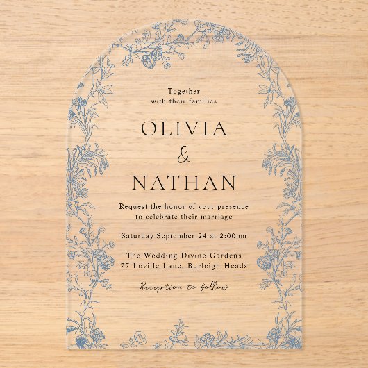  Elegantie: Moderne Boog Bloemen Huwelijk Acryl Uitnodigingen (Voorkant)