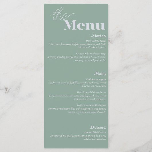 Elegantie & Moderne Flair Sage Groene Bruiloft Menu (Achterkant)