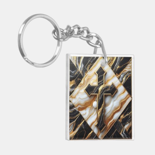 Elegantie Monochroom Keramisch patroon vergulde aa Sleutelhanger (Voorkant Links)