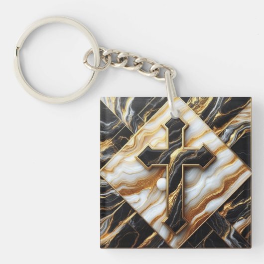 Elegantie Monochroom Keramisch patroon vergulde aa Sleutelhanger (Voorkant)