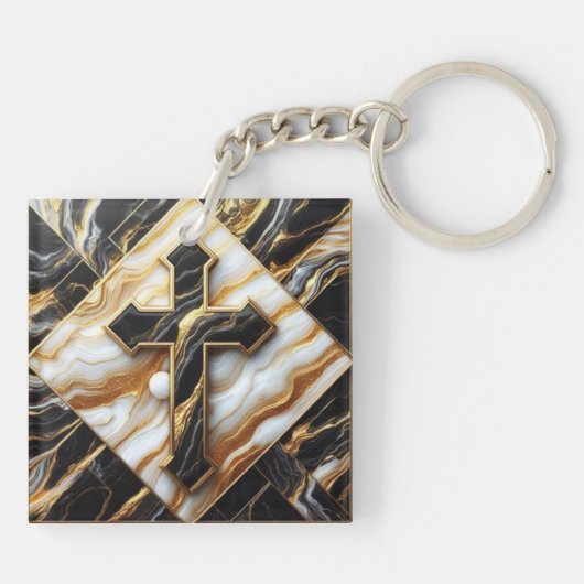 Elegantie Monochroom Keramisch patroon vergulde aa Sleutelhanger (Achterkant)