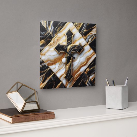 Elegantie Monochroom Keramisch patroon vergulde aa Vierkante Klok (Kantoor)